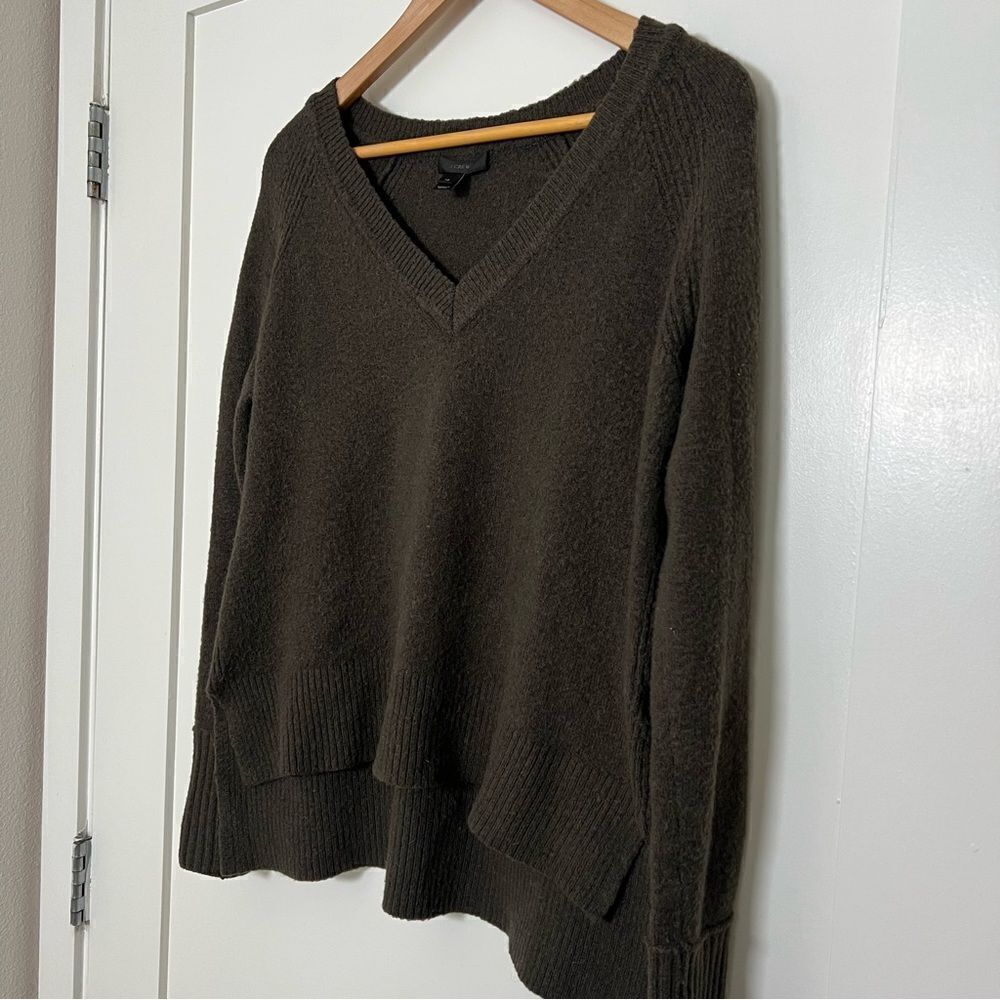 J Crew Sweater Womens XS Green Tight Knit V Neck Split Hem Merino Wool Alpaca - Picture 4 of 14